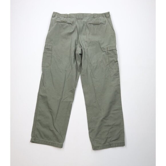 Vtg LL Bean Mens 40x30 Faded Trekking Canvas Wide Leg Cargo Pants Green Cotton - Picture 9 of 12